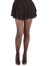 Leg Avenue Spandex Lurex Rhinestone Tights One Size Black Silver Hosiery